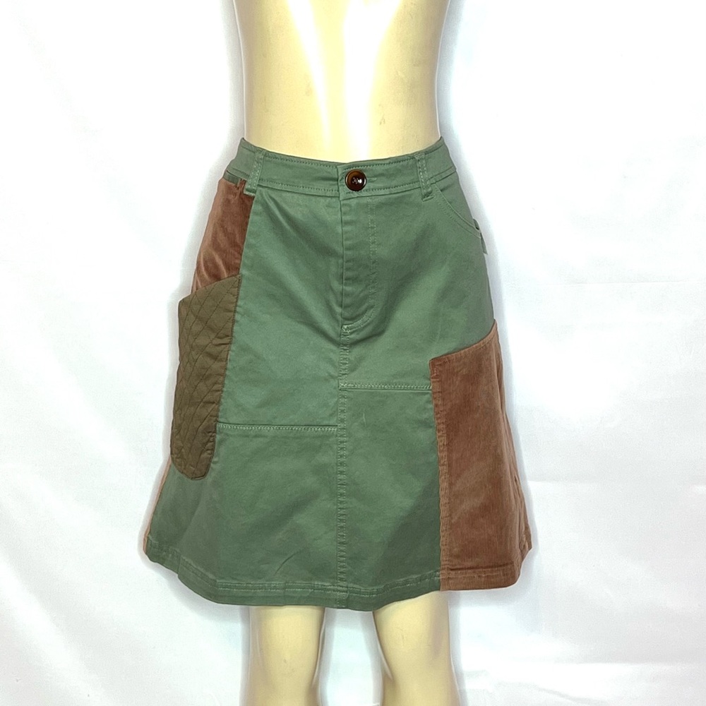 BRAND NEW ANTHROPOLOGIE MEADOW RUE ARMY GREEN PATCHED A LINE SKIRT SZ 10